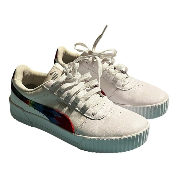 Puma Carina Tie Dye Women's Athletic Shoe White Rainbow Size 7.5 Tennis Sneakers - Picture 9 of 13